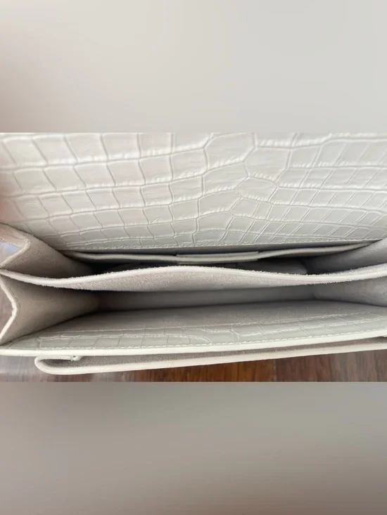 Saint Laurent YSL Kate White Croc Embossed Leather Chain Shoulder Bag - Picture 2 of 8